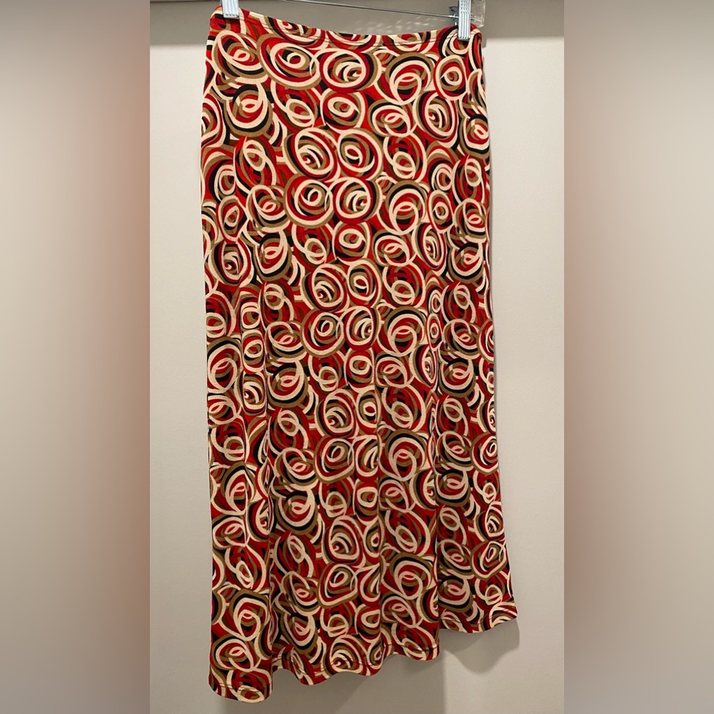 VTG 90s Y2K Charlotte Russe Mid-Length Red & Tan Swirl Patterned Skirt - M - Picture 4 of 13
